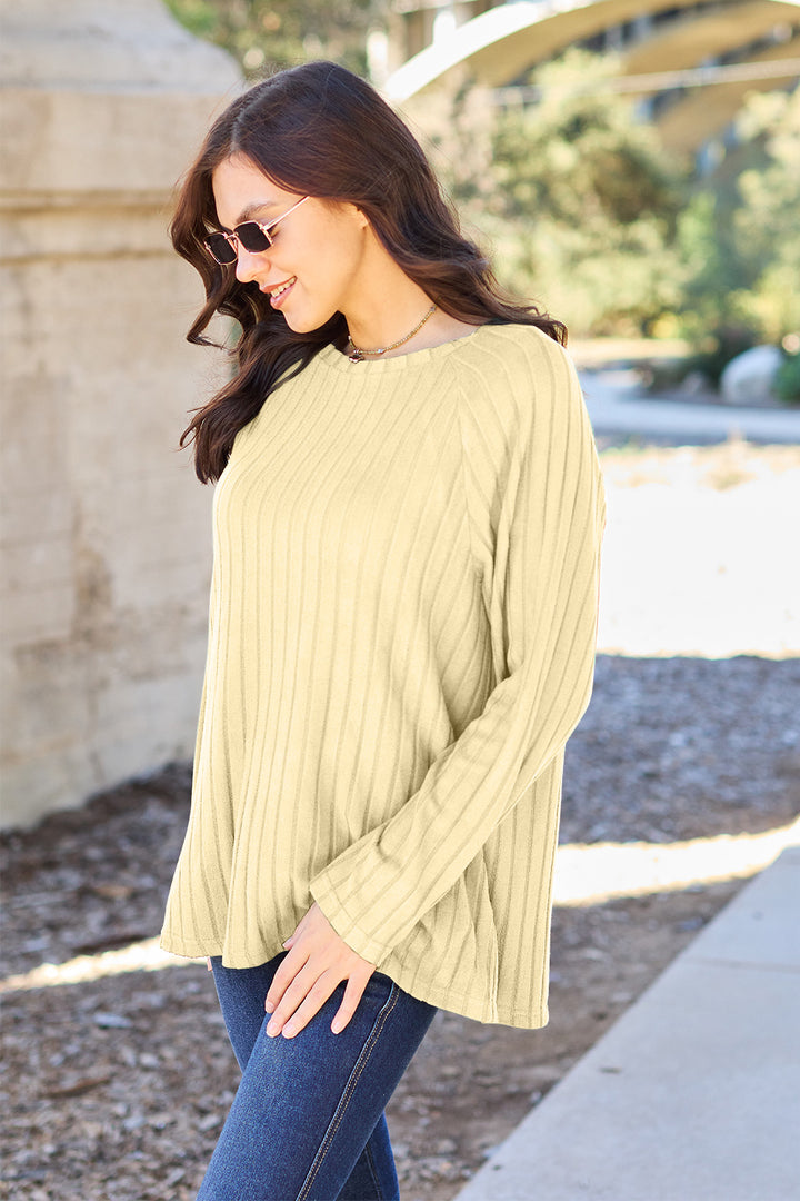 PRE-ORDER: Basic Bae Full Size Ribbed Round Neck Long Sleeve Knit Top