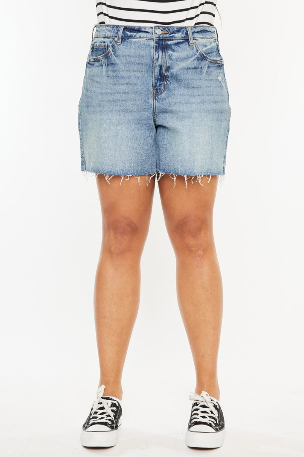 PRE-ORDER: Kancan Full Size Raw Hem High Waist Denim Shorts