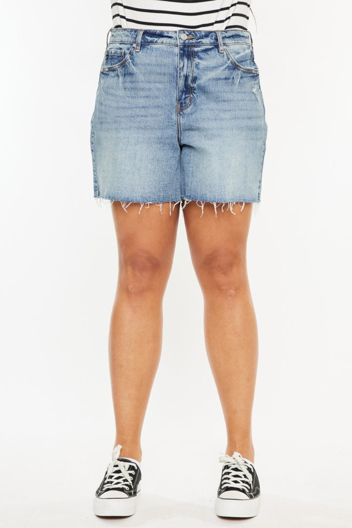 PRE-ORDER: Kancan Full Size Raw Hem High Waist Denim Shorts