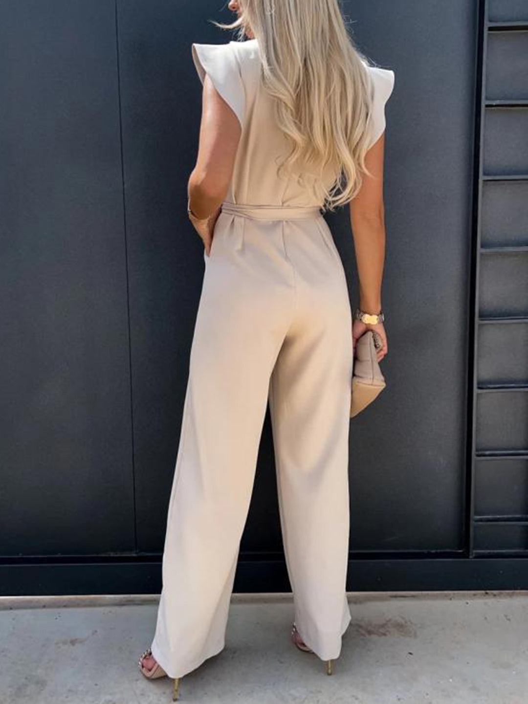 PRE-ORDER: Ruffled Round Neck Cap Sleeve Jumpsuit