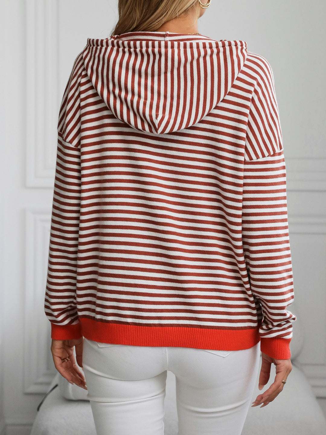 PRE-ORDER: Striped Long Sleeve Hooded Knit Top