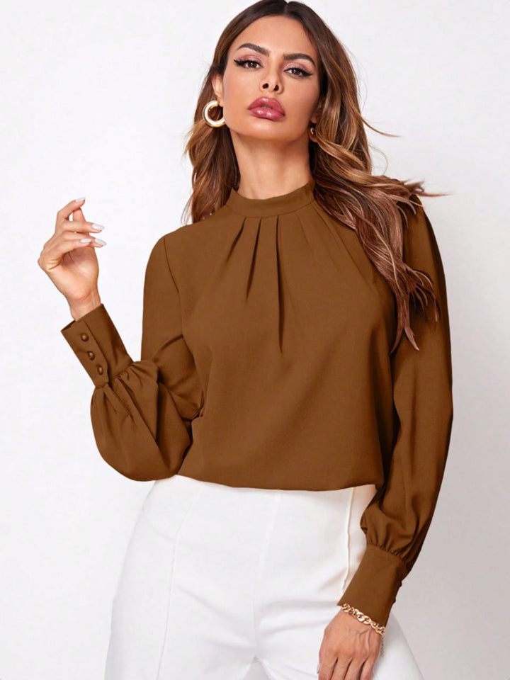 PRE-ORDER: Ruched Mock Neck Long Sleeve Blouse