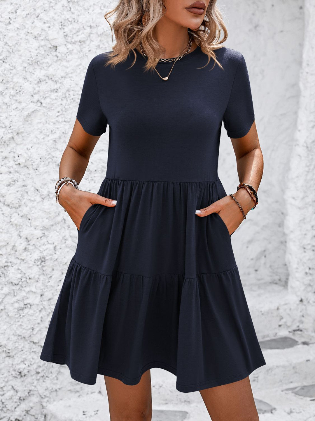 PRE-ORDER: Mandy Round Neck Short Sleeve Mini Dress