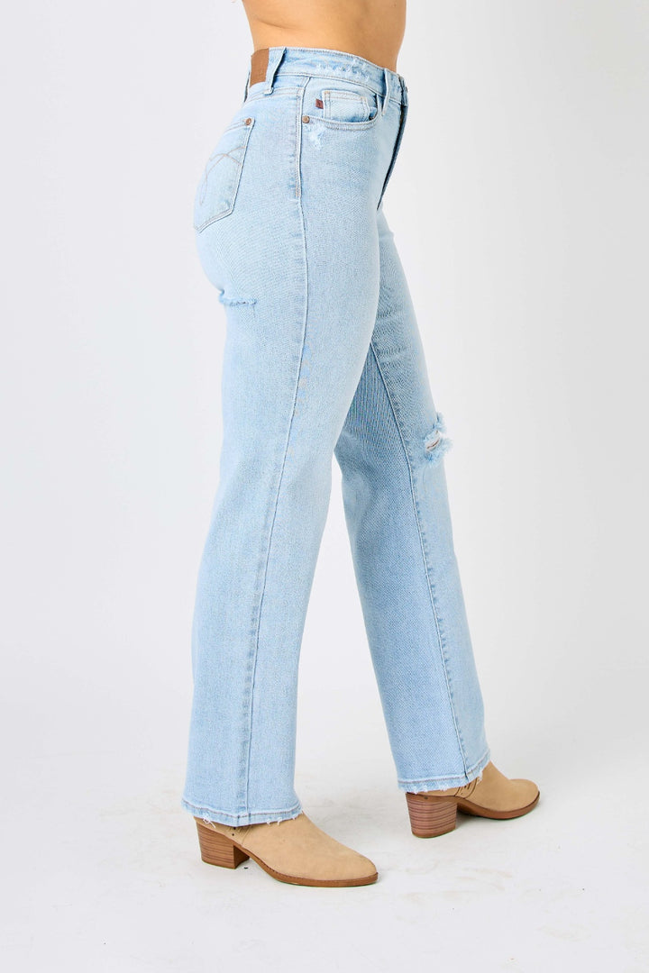 PRE-ORDER: Judy Blue Full Size High Waist Distressed Straight Jeans