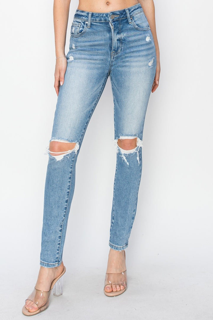 PRE-ORDER: Risen Full Size High Rise Knee Distressed Skinny Jeans