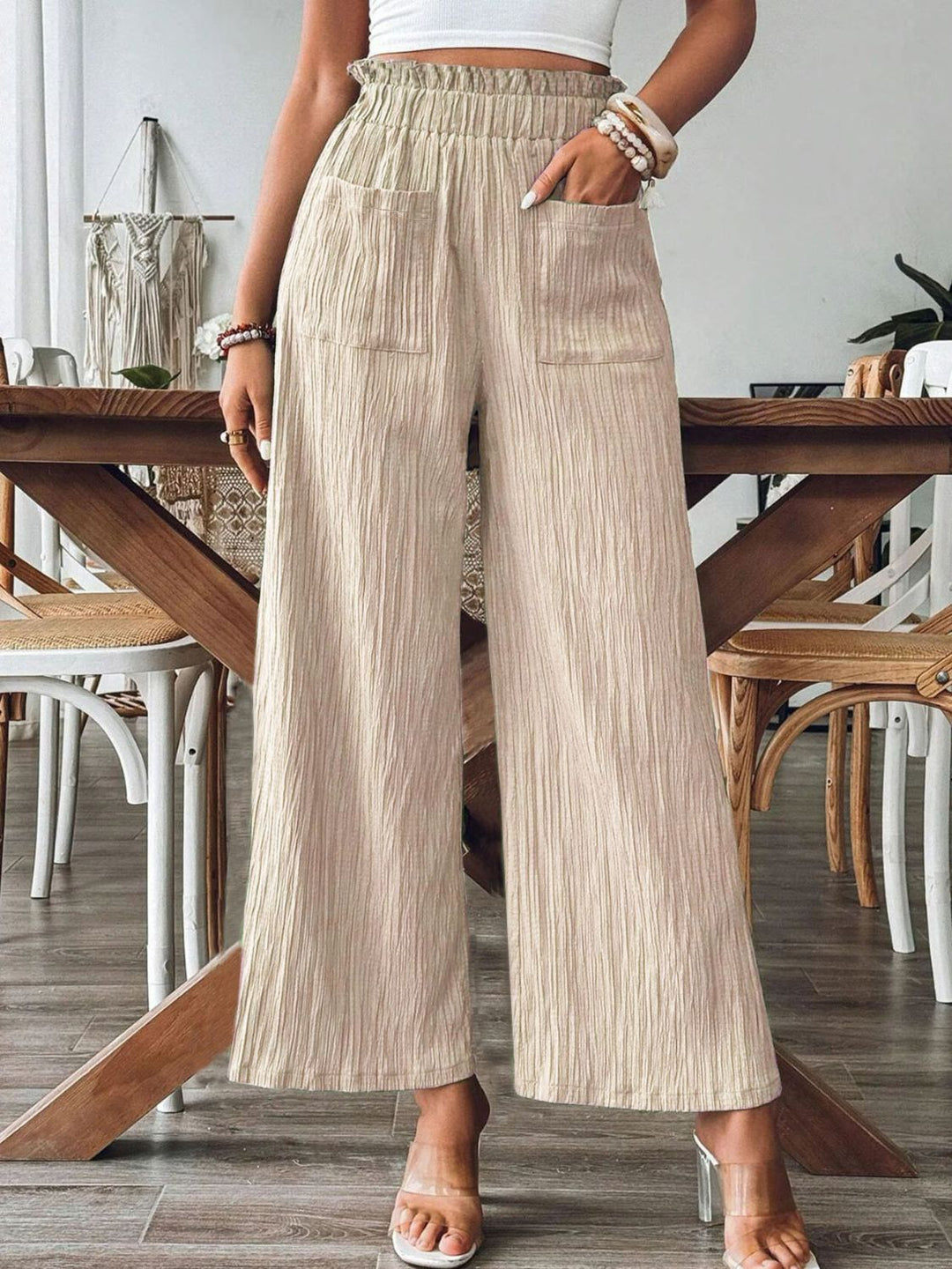 PRE-ORDER: Pocketed Elastic Waist Wide Leg Pants