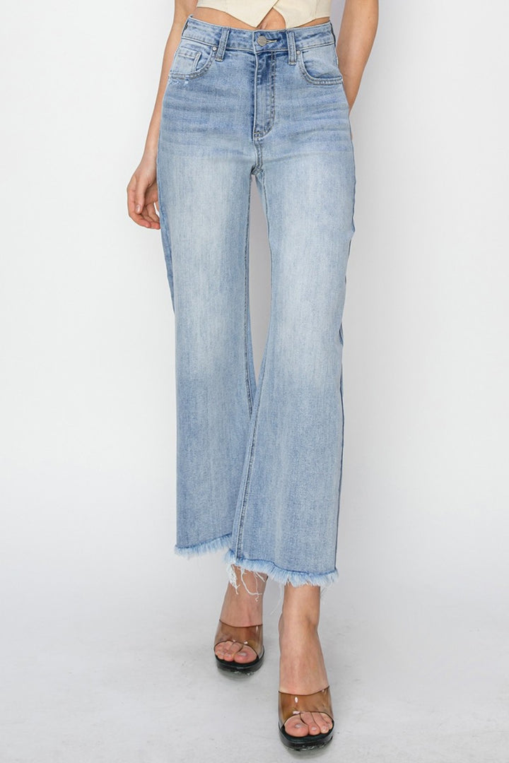 PRE-ORDER: RISEN High Rise Crop Wide Fray Hem Jeans