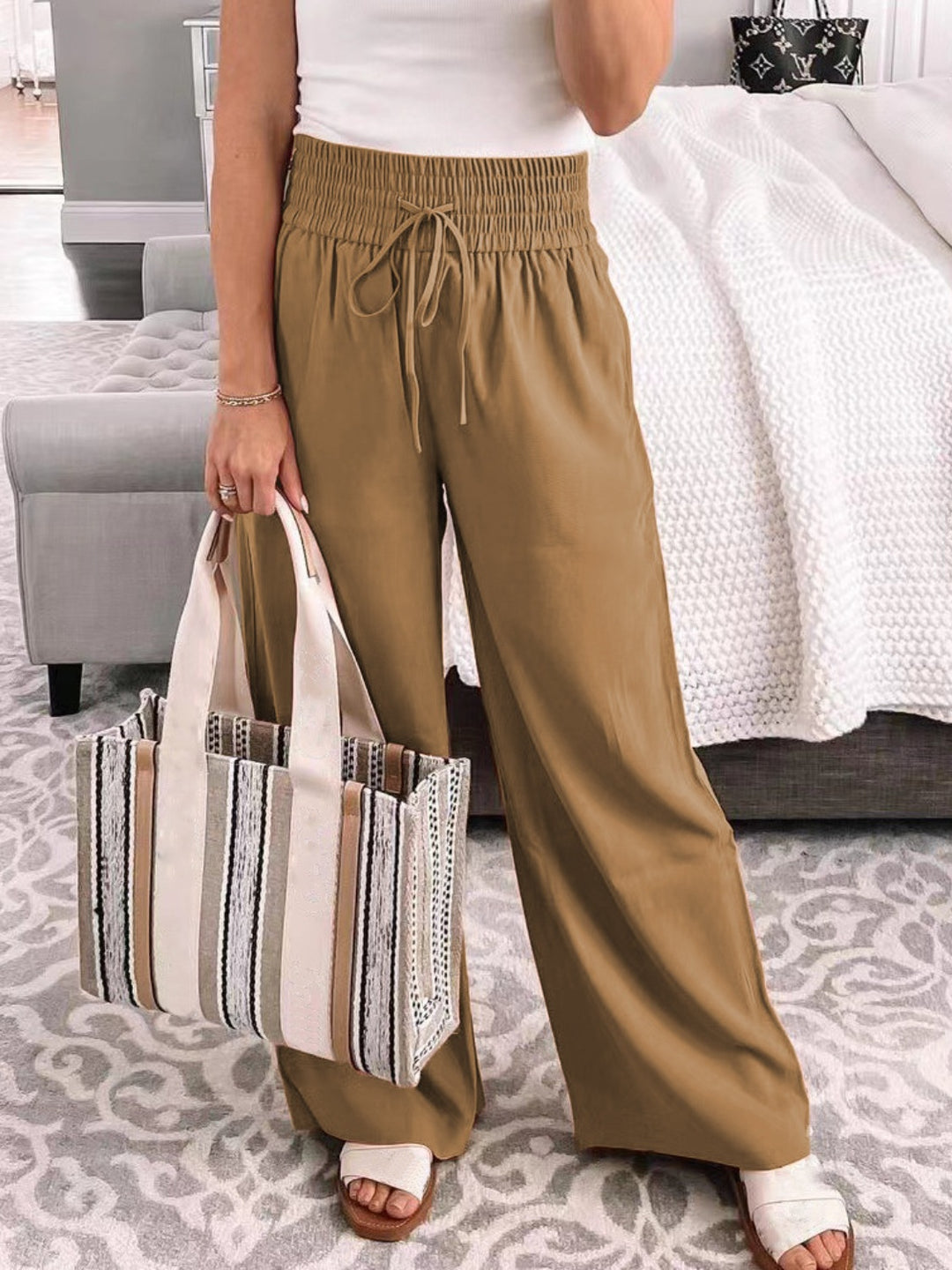 PRE-ORDER: Full Size Drawstring High Waist Wide Leg Pants