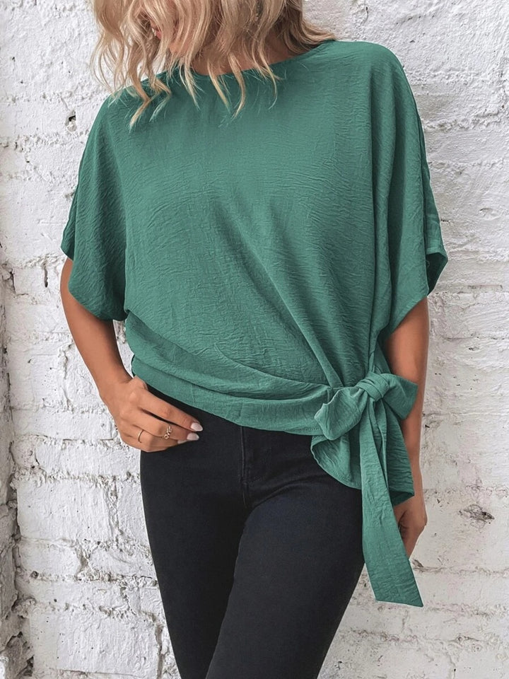 PRE-ORDER: Knotted Round Neck Half Sleeve Blouse