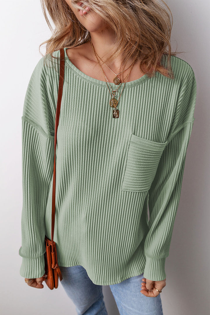 PRE-ORDER: Pocketed Round Neck Long Sleeve Top