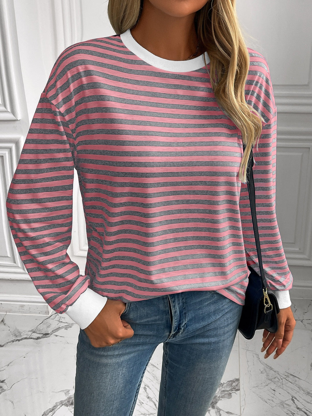 PRE-ORDER: Ivy Lane Striped Round Neck Long Sleeve Sweatshirt