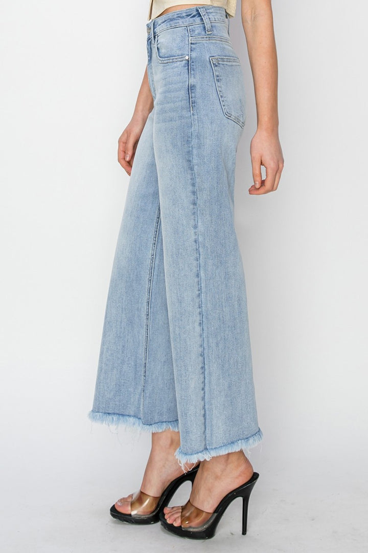 PRE-ORDER: RISEN High Rise Crop Wide Fray Hem Jeans