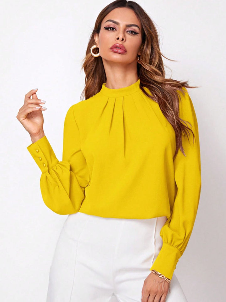 PRE-ORDER: Ruched Mock Neck Long Sleeve Blouse