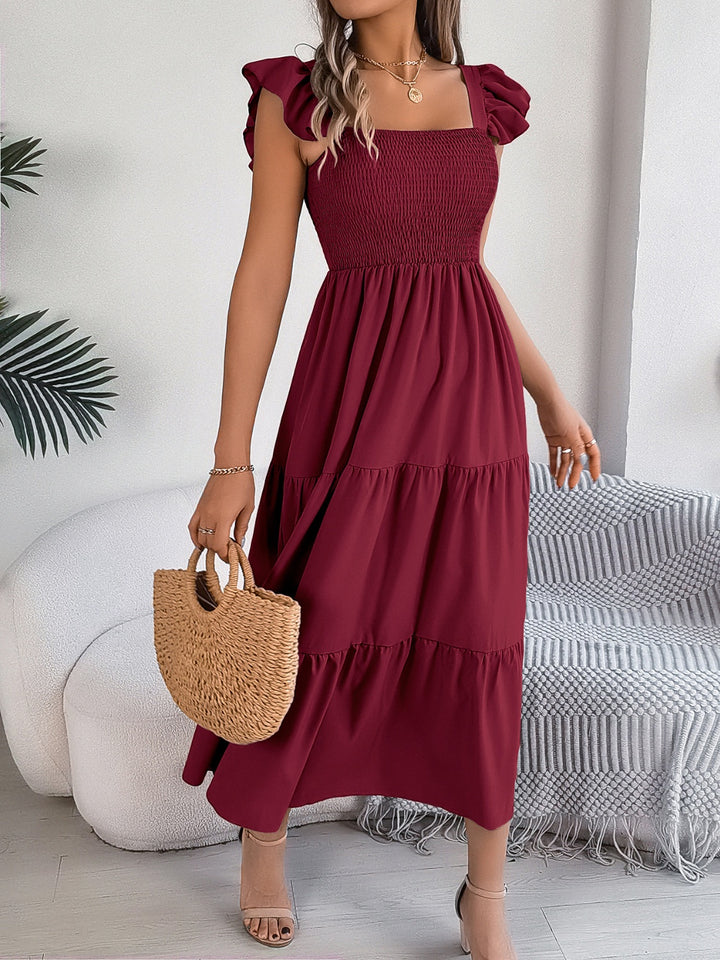 PRE-ORDER: Smocked Square Neck Cap Sleeve Midi Dress