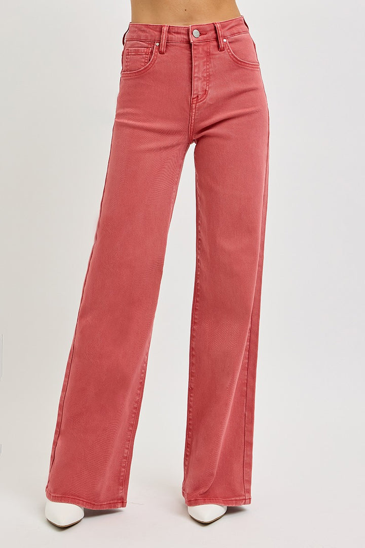 PRE-ORDER: RISEN Full Size High Rise Tummy Control Wide Leg Jeans