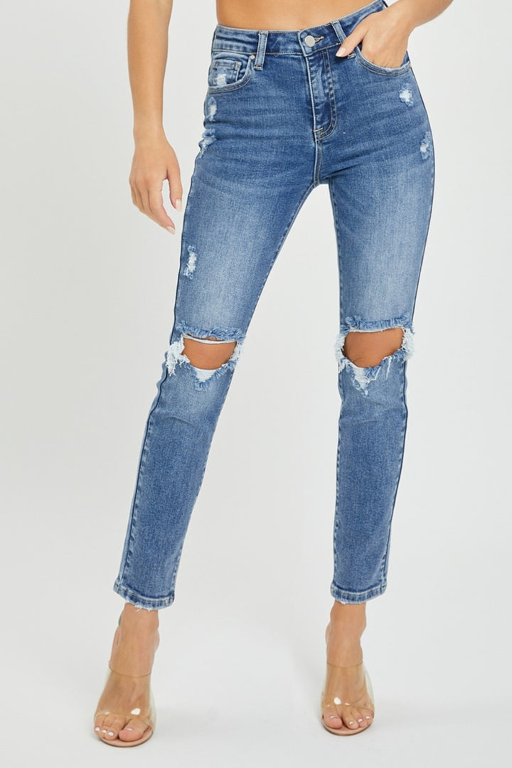 PRE-ORDER: Risen Full Size High Rise Knee Distressed Skinny Jeans