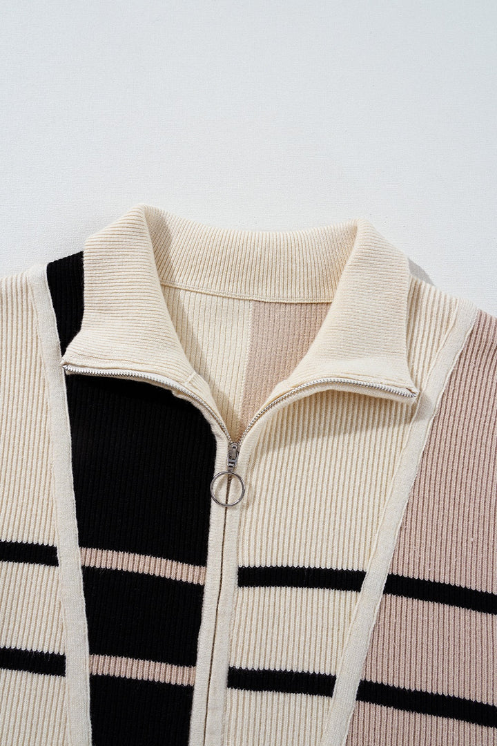 PRE-ORDER: Striped Quarter Zip Cap Sleeve Sweater Dress