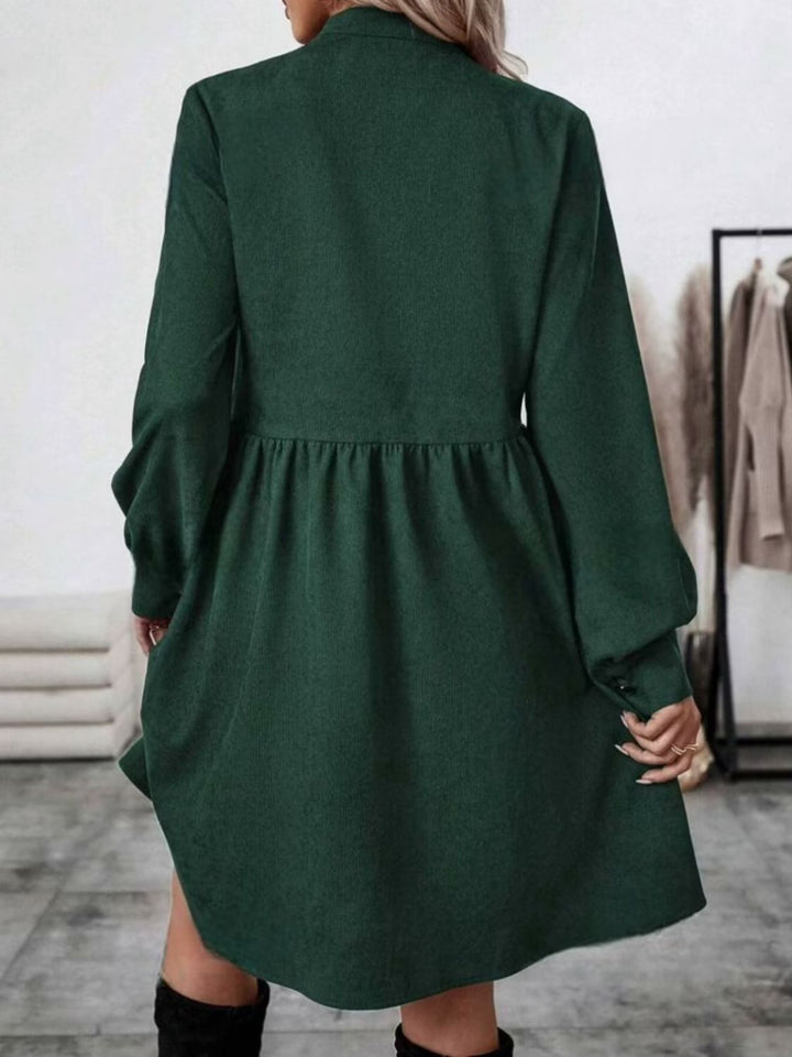 PRE-ORDER: Ruched Button Up Long Sleeve Dress