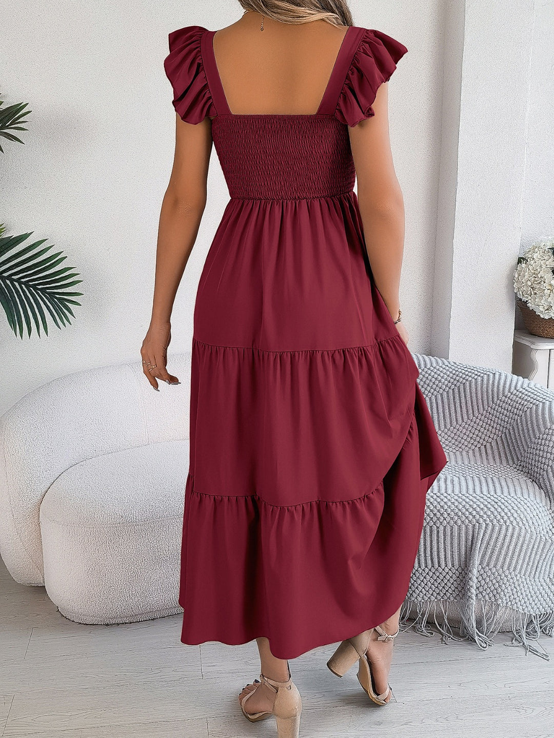 PRE-ORDER: Smocked Square Neck Cap Sleeve Midi Dress