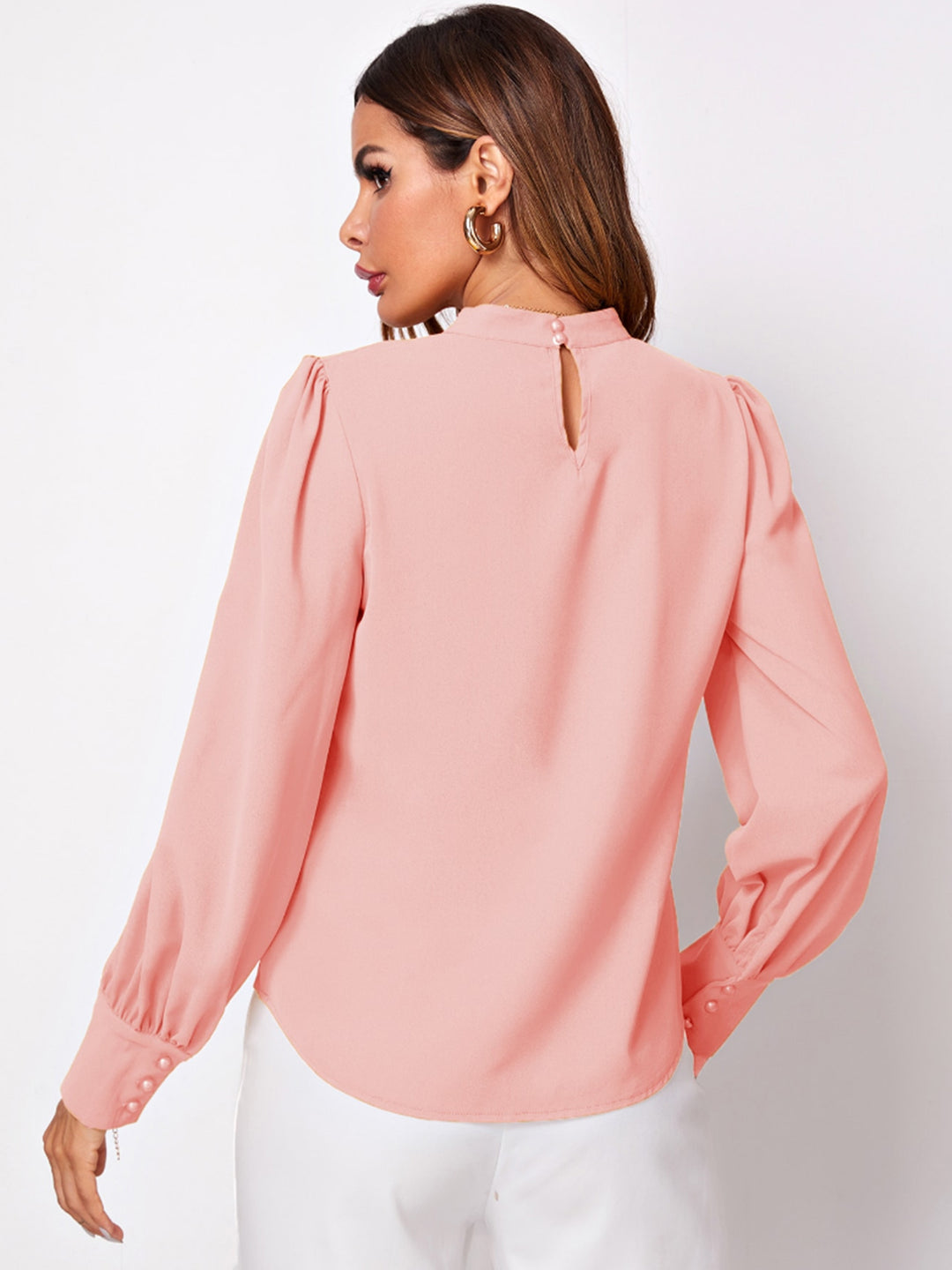 PRE-ORDER: Ruched Mock Neck Long Sleeve Blouse