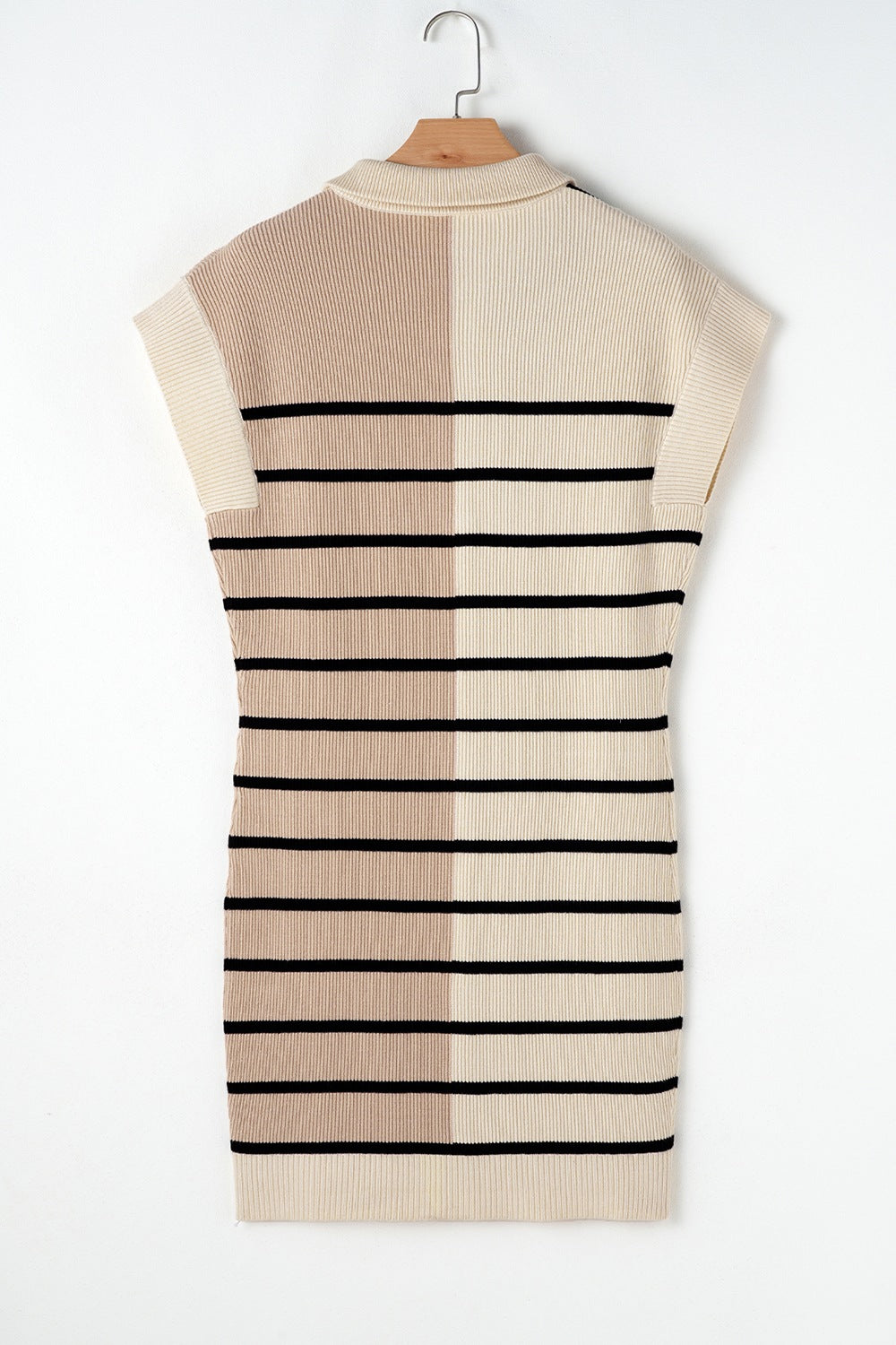 PRE-ORDER: Striped Quarter Zip Cap Sleeve Sweater Dress