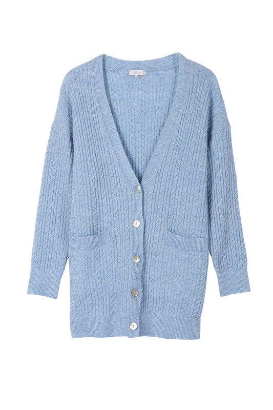 Wool Blended Cable Knitted Cardigan