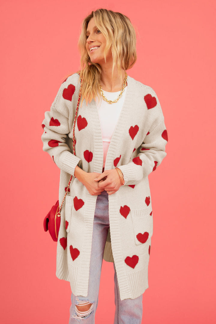 PRE-ORDER: Heart Graphic Open Front Cardigan with Pockets