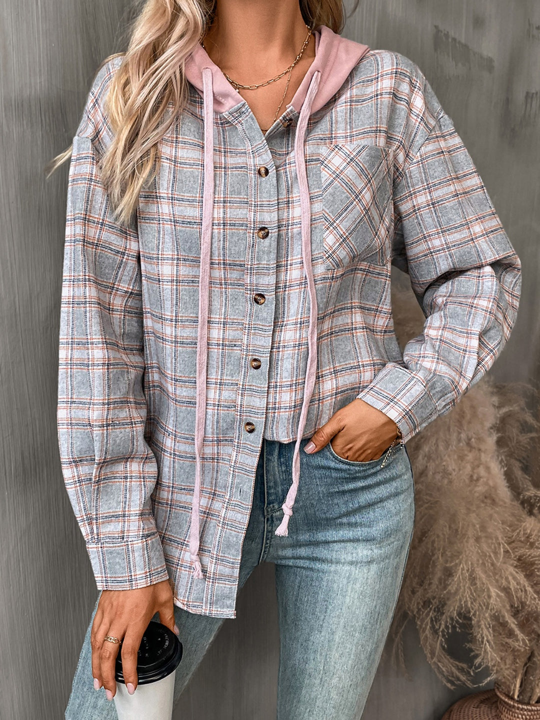 PRE-ORDER: Plaid Long Sleeve Hooded Jacket