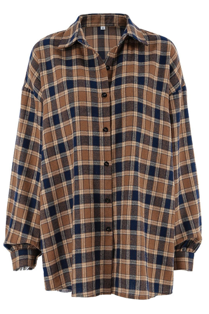 PRE-ORDER: Plaid Button Up Drop Shoulder Shacket