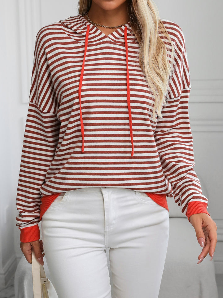 PRE-ORDER: Striped Long Sleeve Hooded Knit Top