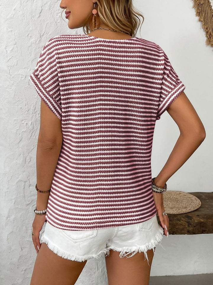 PRE-ORDER: Striped V-Neck Short Sleeve T-Shirt