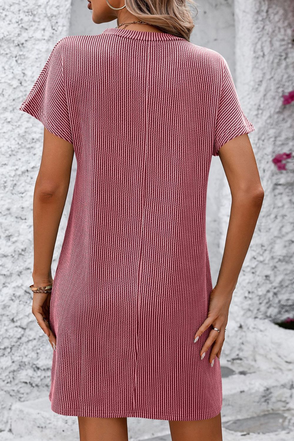 PRE-ORDER: Ribbed Striped Short Sleeve Mini Tee Dress