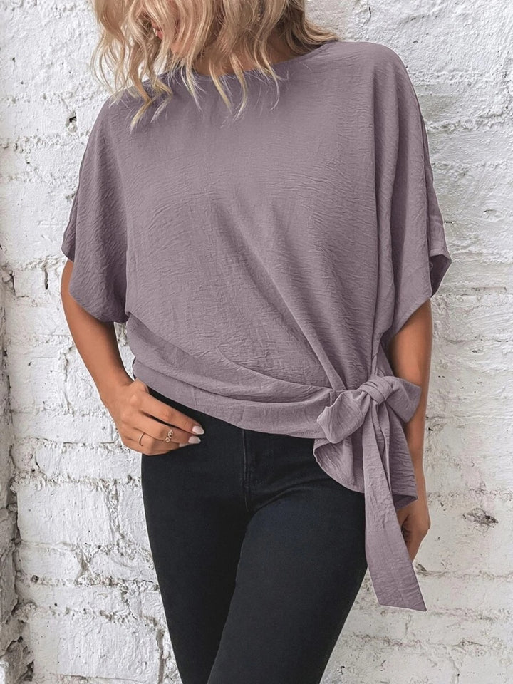 PRE-ORDER: Knotted Round Neck Half Sleeve Blouse