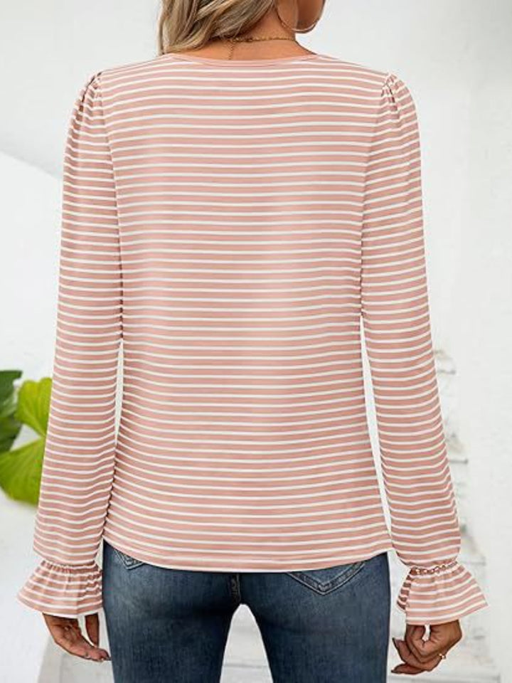 PRE-ORDER: Striped Square Neck Flounce Sleeve Top