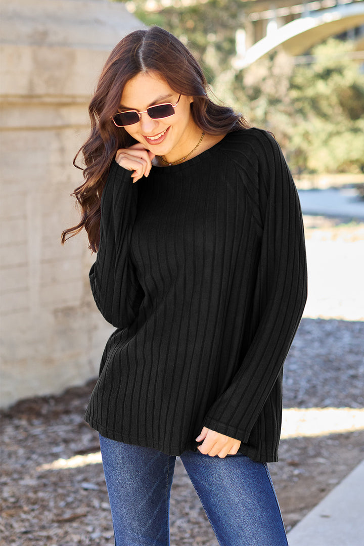 PRE-ORDER: Basic Bae Full Size Ribbed Round Neck Long Sleeve Knit Top