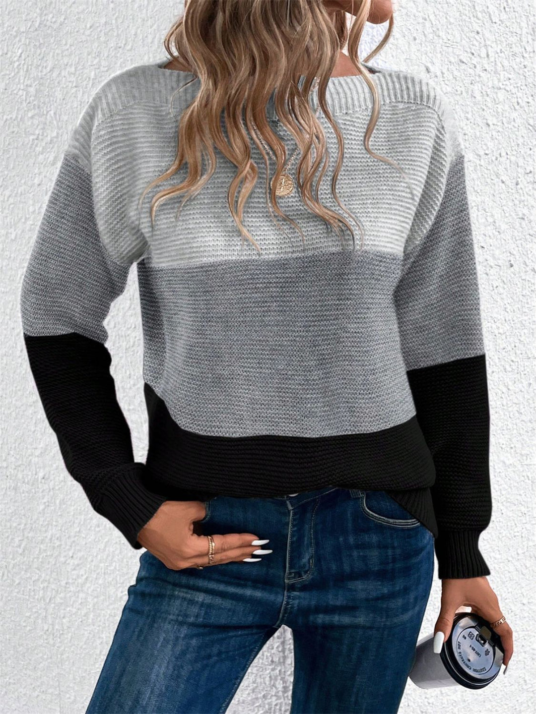 PRE-ORDER: Color Block Drop Shoulder Long Sleeve Sweater