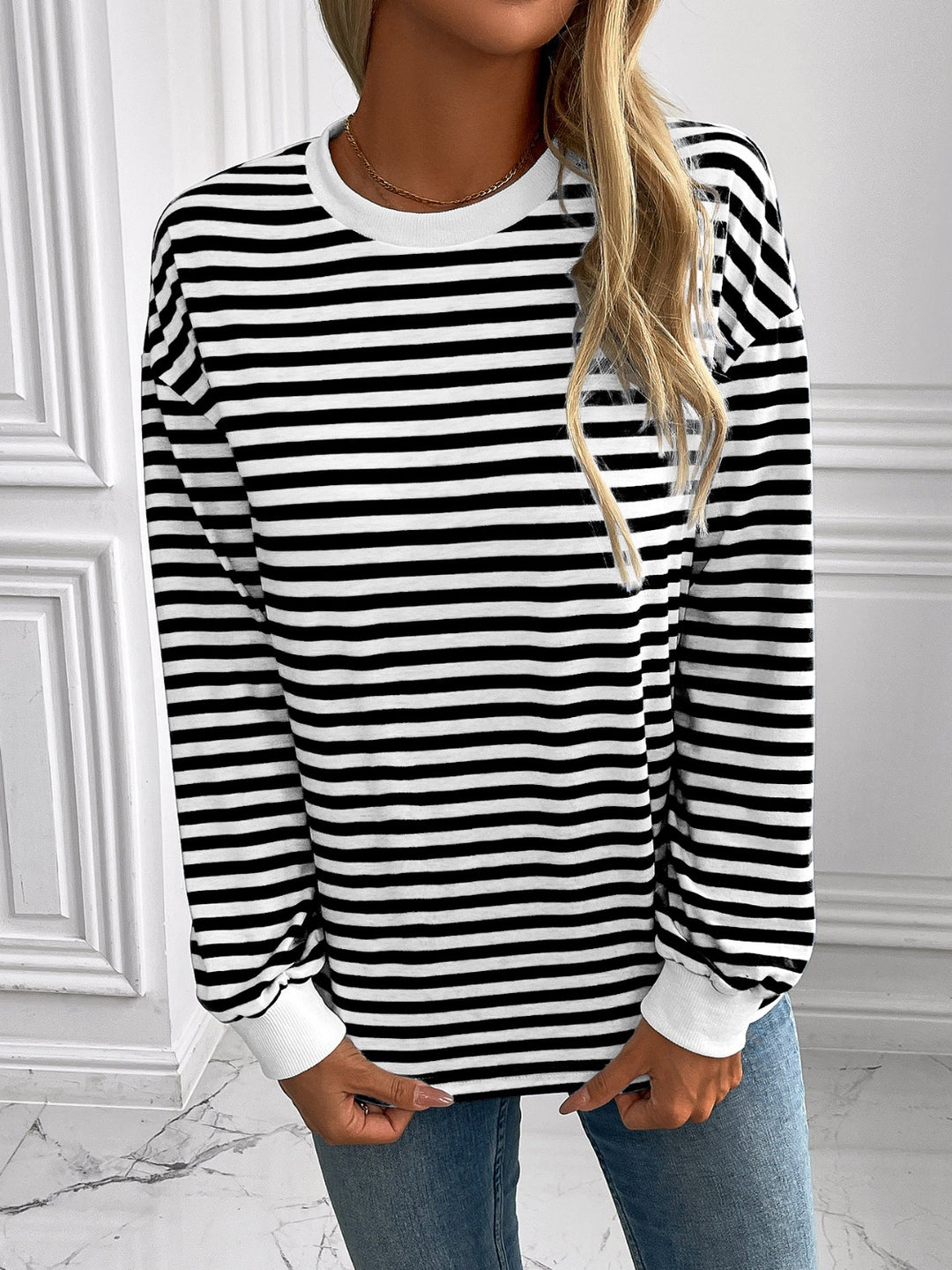 PRE-ORDER: Ivy Lane Striped Round Neck Long Sleeve Sweatshirt