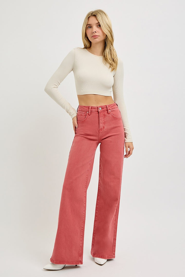 PRE-ORDER: RISEN Full Size High Rise Tummy Control Wide Leg Jeans