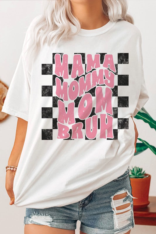 CHECKERED MAMA MOMMY MOM BRUH Graphic T-Shirt