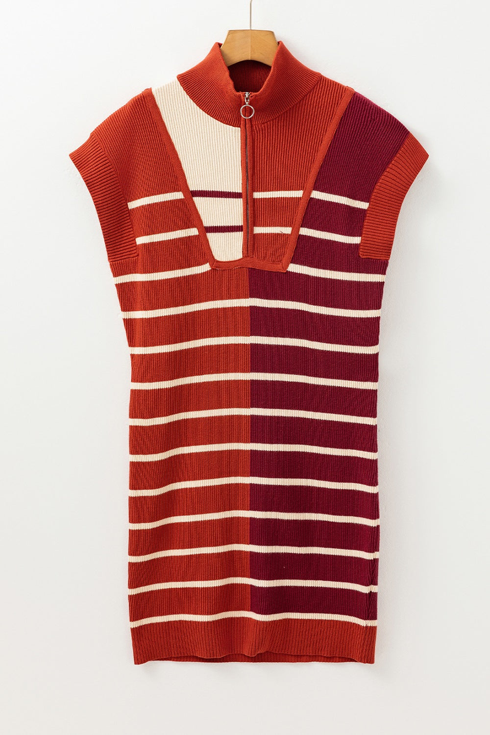 PRE-ORDER: Striped Quarter Zip Cap Sleeve Sweater Dress