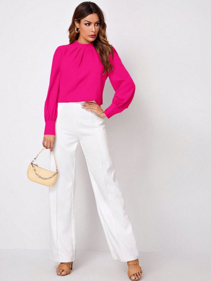 PRE-ORDER: Ruched Mock Neck Long Sleeve Blouse