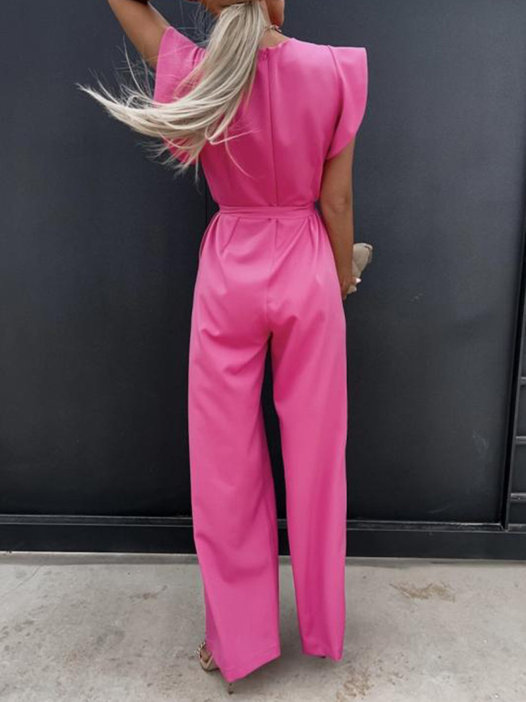 PRE-ORDER: Ruffled Round Neck Cap Sleeve Jumpsuit