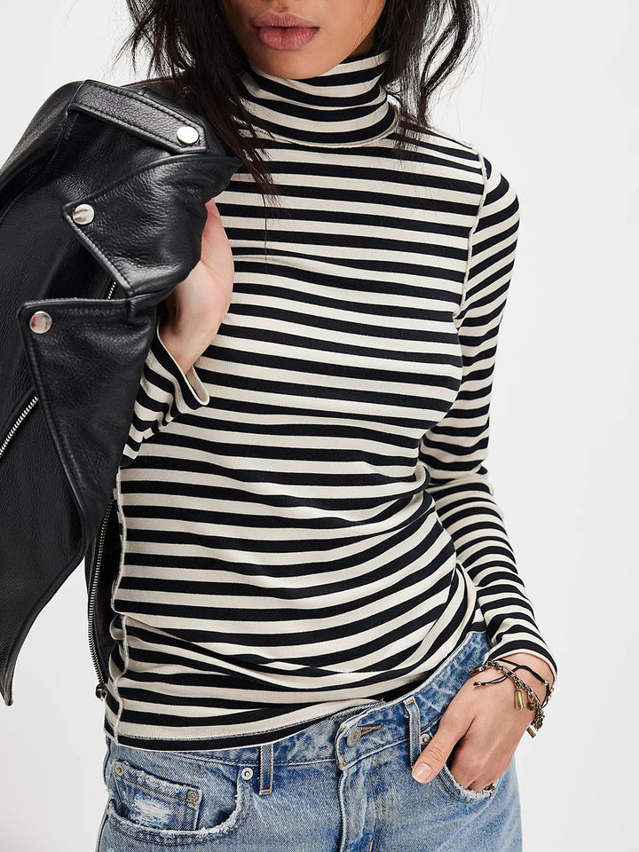 PRE-ORDER: Exposed Seam Striped Turtleneck Long Sleeve T-Shirt