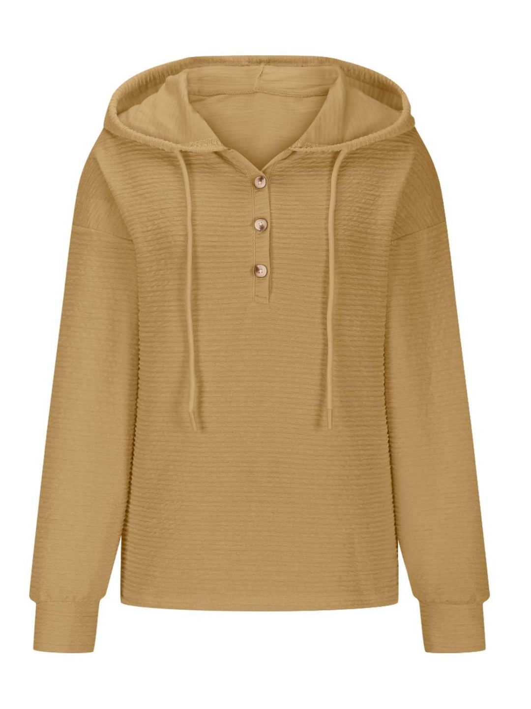 PRE-ORDER: Drawstring Quarter Button Long Sleeve Hoodie