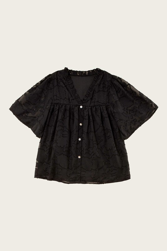 A-Line Blouse with Ruffle Trim