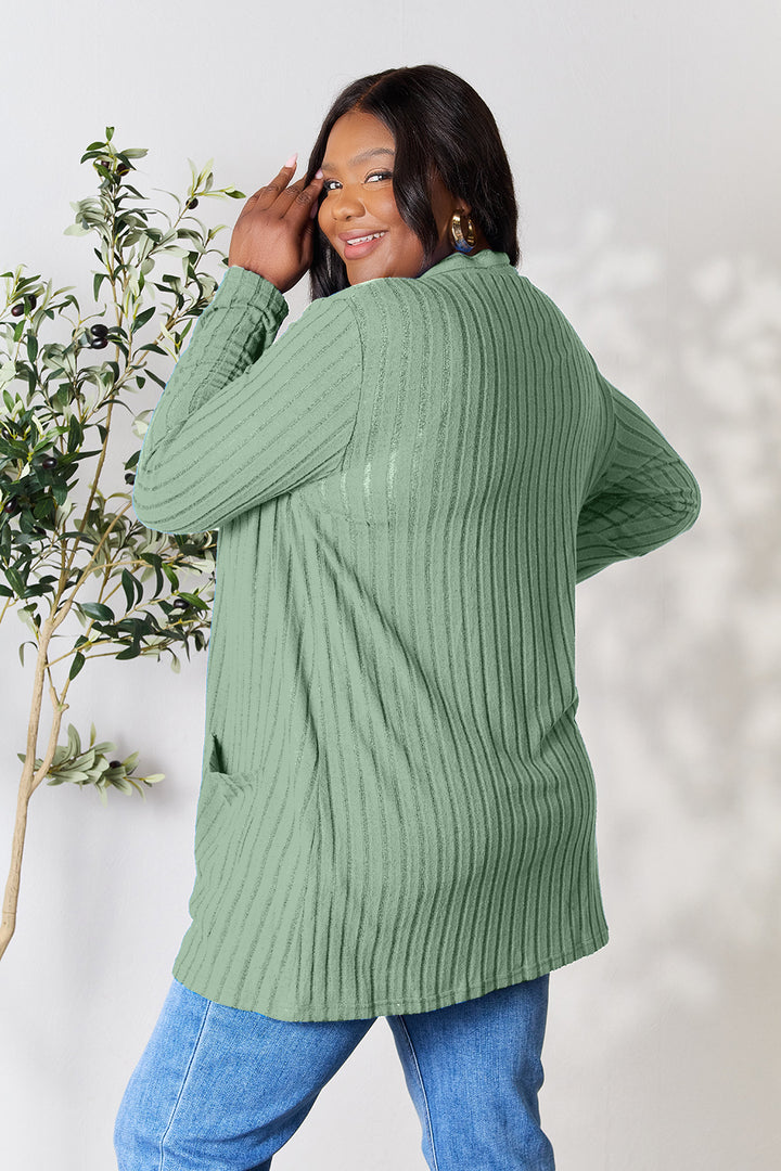 PRE-ORDER: Basic Bae Full Size Ribbed Open Front Cardigan with Pockets