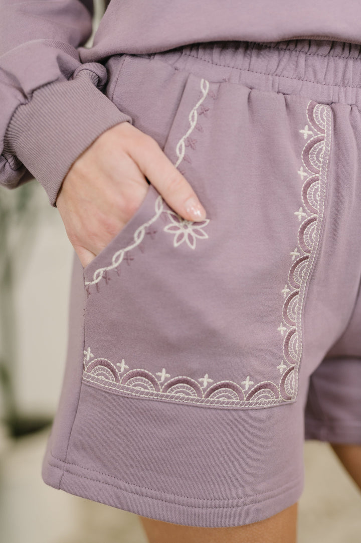 A Little Bit of Comfort Embroidered Top and Bottom Set in Dusty Mauve