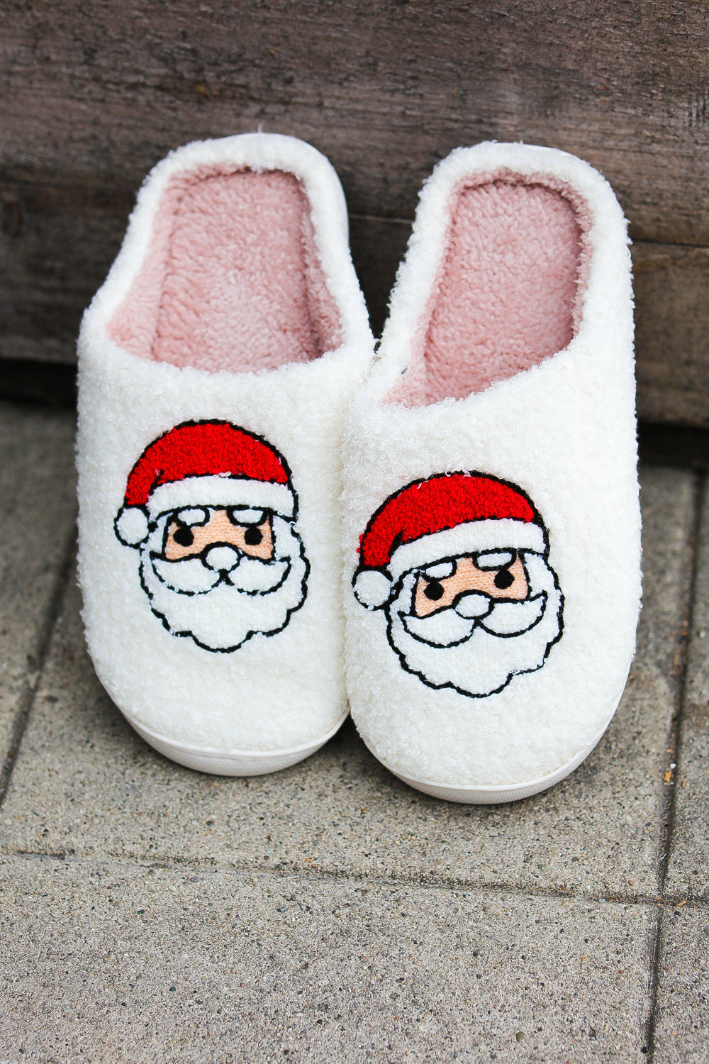 Christmas Santa Print Fleece Slippers