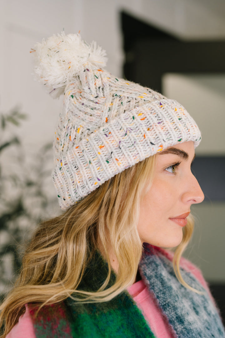 Cover Your Ears Pom Pom Beanie in Ivory