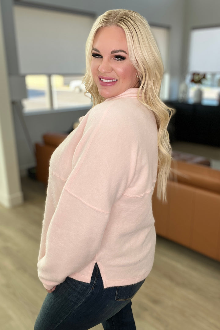 Cozy Moment 1/2 Zip Pullover in Blush